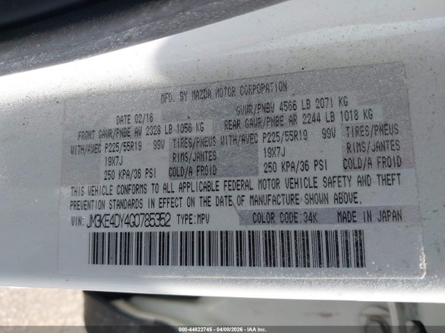 44822745 :رقم المزاد ، JM3KE4DY4G0785352 vin ، 2016 Mazda Cx-5 Grand Touring مزاد بيع