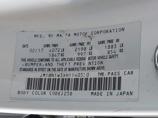 Продажа на аукционе авто 2017 Mazda Mazda3 Grand Touring, vin: JM1BN1W3XH1140550, номер лота: 44822753