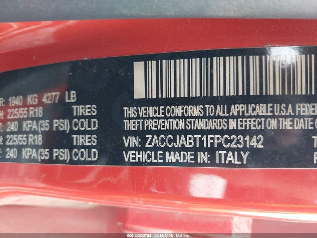 2015 Jeep Renegade Latitude მანქანა იყიდება აუქციონზე, vin: ZACCJABT1FPC23142, აუქციონის ნომერი: 44822764