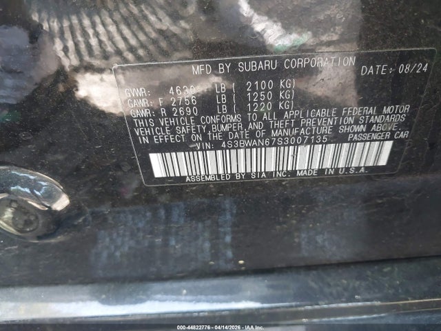 Aukcja sprzedaży 2025 Subaru Legacy Limited, vin: 4S3BWAN67S3007135, numer aukcji: 44822776