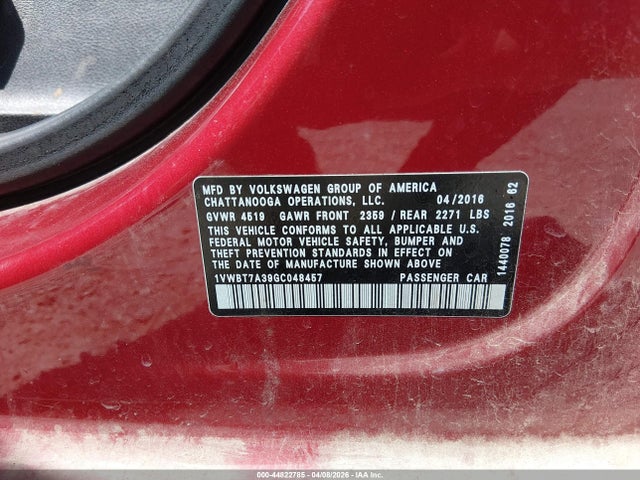 1VWBT7A39GC048457 Volkswagen Passat 1.8t Se