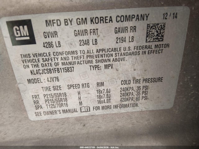 Aukcja sprzedaży 2015 Buick Encore Leather, vin: KL4CJCSB1FB115837, numer aukcji: 44822789