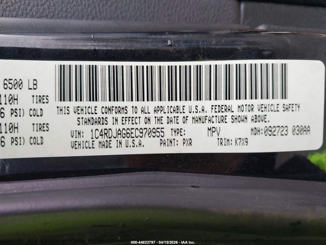 Продажа на аукционе авто 2014 Dodge Durango Sxt, vin: 1C4RDJAG6EC970955, номер лота: 44822797