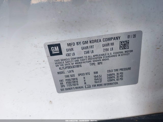 Chevrolet Trax Awd Lt 2020 KL7CJPSB3LB318816 Image 9
