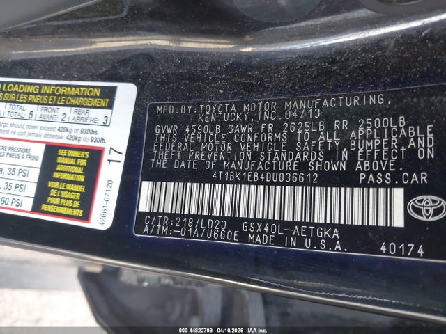 Продажа на аукционе авто 2013 Toyota Avalon Xle, vin: 4T1BK1EB4DU036612, номер лота: 44822799