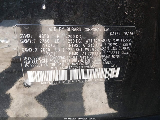 Продажа на аукционе авто 2020 Subaru Outback Premium, vin: 4S4BTACC4L3129403, номер лота: 44822820