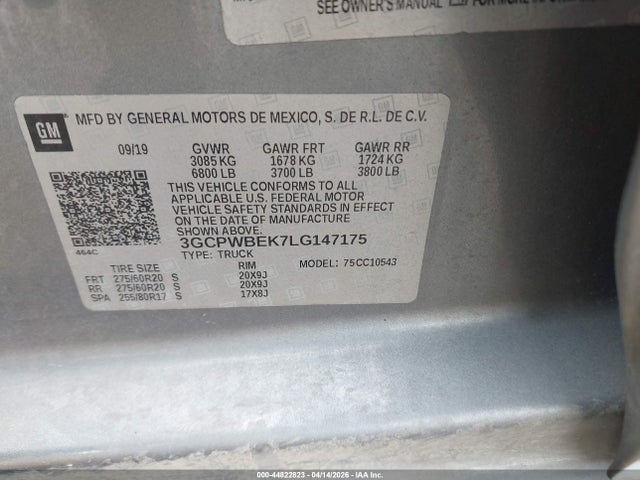 Продажа на аукционе авто 2020 Chevrolet Silverado 1500 2wd  Short Bed Custom, vin: 3GCPWBEK7LG147175, номер лота: 44822823