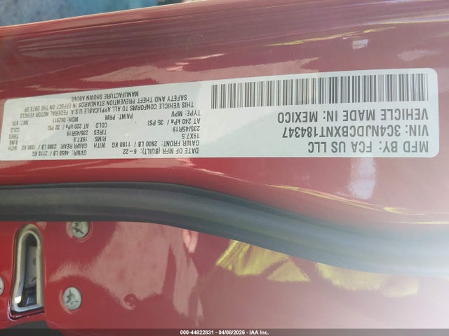 44822831 :رقم المزاد ، 3C4NJDCBXNT184347 vin ، 2022 Jeep Compass (red) Edition 4x4 مزاد بيع