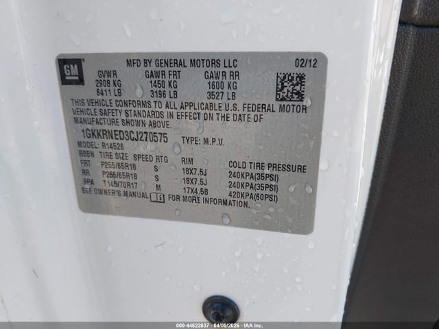 Aukcja sprzedaży 2012 Gmc Acadia Sle, vin: 1GKKRNED3CJ270575, numer aukcji: 44822837