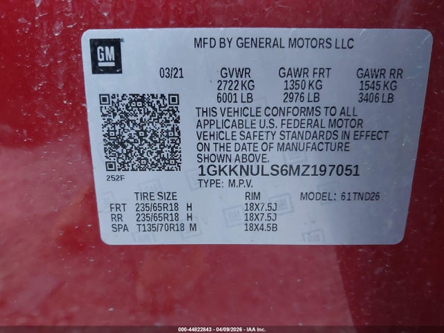 Продаж на аукціоні авто 2021 Gmc Acadia Awd Slt, vin: 1GKKNULS6MZ197051, номер лоту: 44822843