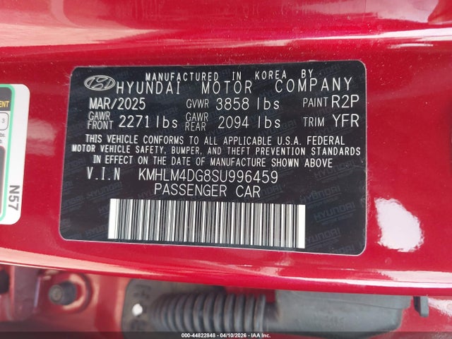 2025 Hyundai Elantra Sel Sport მანქანა იყიდება აუქციონზე, vin: KMHLM4DG8SU996459, აუქციონის ნომერი: 44822848