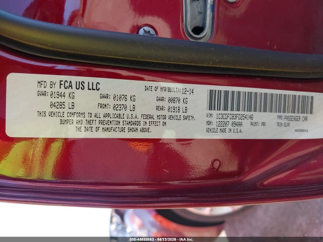 2015 Dodge Dart Limited მანქანა იყიდება აუქციონზე, vin: 1C3CDFCB3FD254146, აუქციონის ნომერი: 44822853