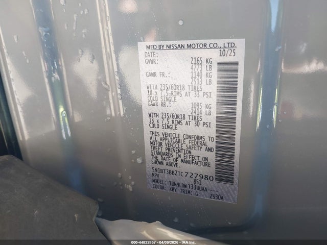 44822857 :رقم المزاد ، 5N1BT3BB2TC727980 vin ، 2026 Nissan Rogue Sv مزاد بيع