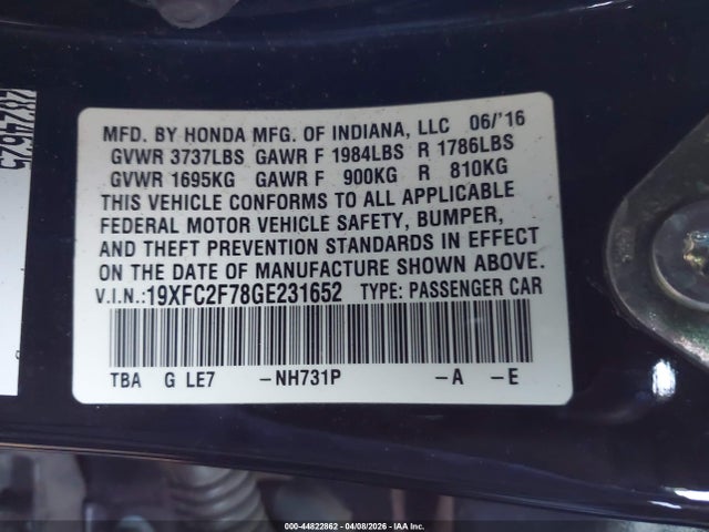 Honda CIVIC EX 2016 19XFC2F78GE231652 Image 9