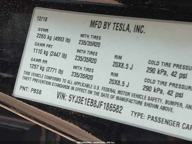 Продаж на аукціоні авто 2018 Tesla Model 3 Long Range/performance, vin: 5YJ3E1EB8JF186582, номер лоту: 44822864