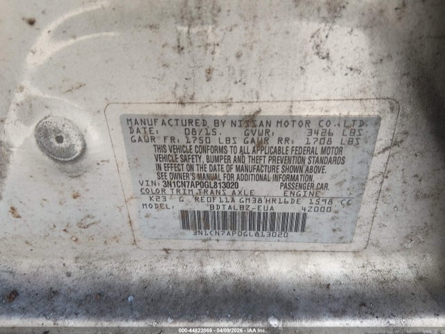3N1CN7AP0GL813020 Nissan Versa 1.6 S/1.6 S+/1.6 Sl/1.6 Sv