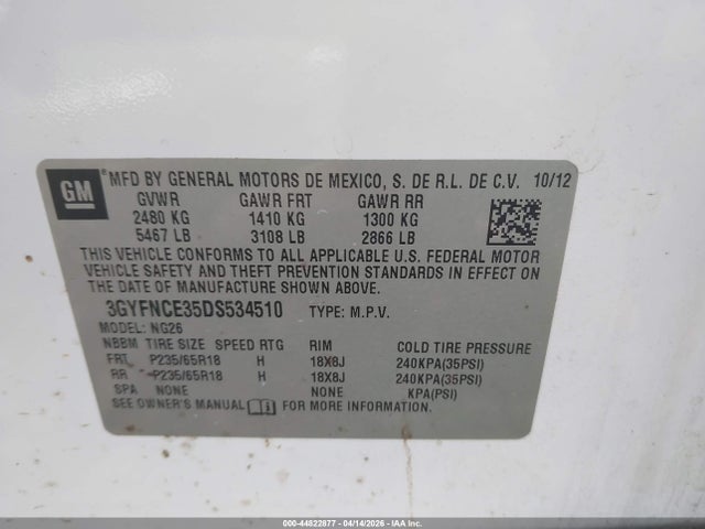 Продажа на аукционе авто 2013 Cadillac Srx Luxury Collection, vin: 3GYFNCE35DS534510, номер лота: 44822877