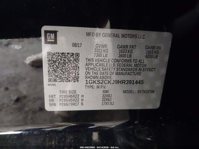 44822880 :رقم المزاد ، 1GKS2CKJ9HR391445 vin ، 2017 Gmc Yukon Denali مزاد بيع