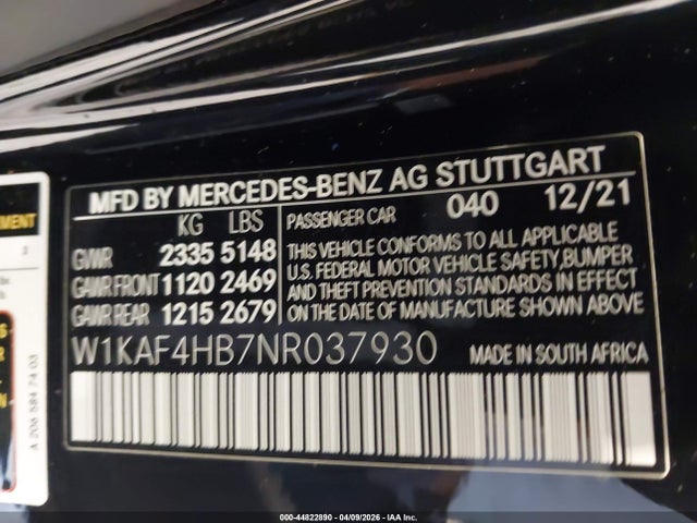44822890 :رقم المزاد ، W1KAF4HB7NR037930 vin ، 2022 Mercedes-benz C 300 4matic مزاد بيع
