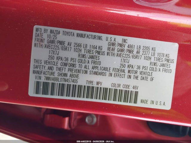 44822918 :رقم المزاد ، 7MMVABBL0TN457405 vin ، 2026 Mazda Cx-50 2.5 S Preferred مزاد بيع