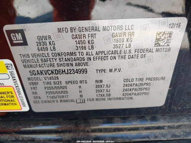 Продаж на аукціоні авто 2017 Buick Enclave Premium, vin: 5GAKVCKD6HJ234999, номер лоту: 44822926
