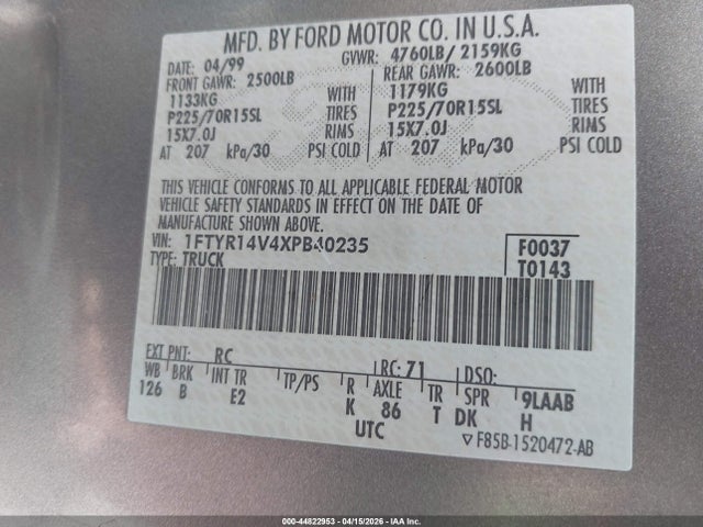 1999 FORD RANGER 1FTYR14V4XPB40235 Photo 8