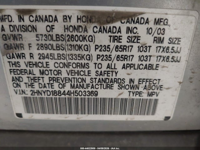 Продаж на аукціоні авто 2004 Acura Mdx, vin: 2HNYD18844H503369, номер лоту: 44822959
