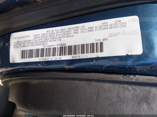 Продажа на аукционе авто 2009 Subaru Outback 2.5i, vin: 4S4BP61C097337848, номер лота: 44822966