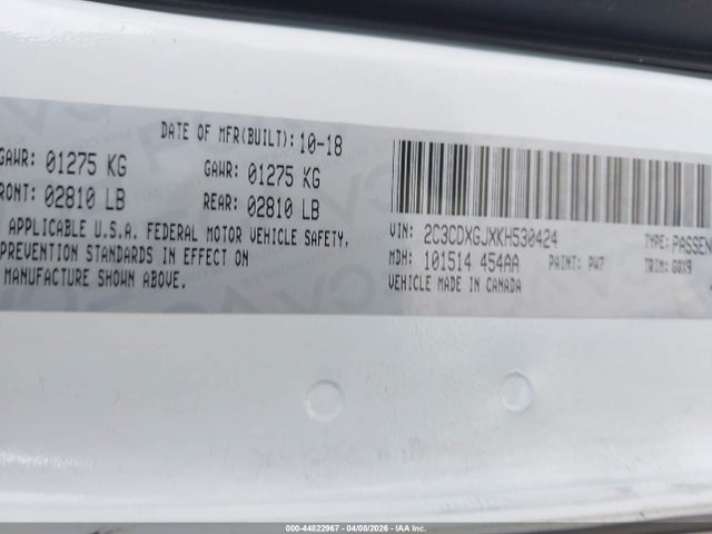Продаж на аукціоні авто 2019 Dodge Charger Scat Pack Rwd, vin: 2C3CDXGJXKH530424, номер лоту: 44822967