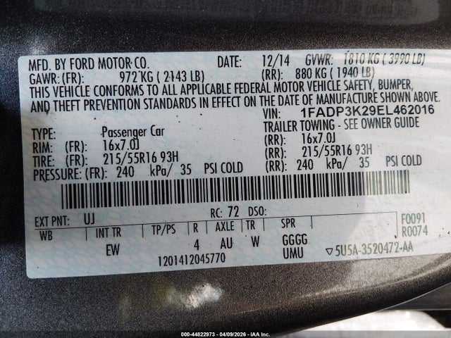 Ford FOCUS SE 2014 1FADP3K29EL462016 Image 9