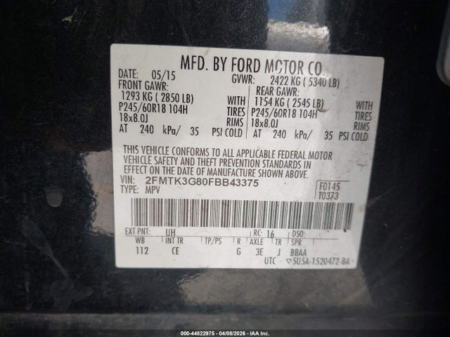 Aukcja sprzedaży 2015 Ford Edge Se, vin: 2FMTK3G80FBB43375, numer aukcji: 44822975
