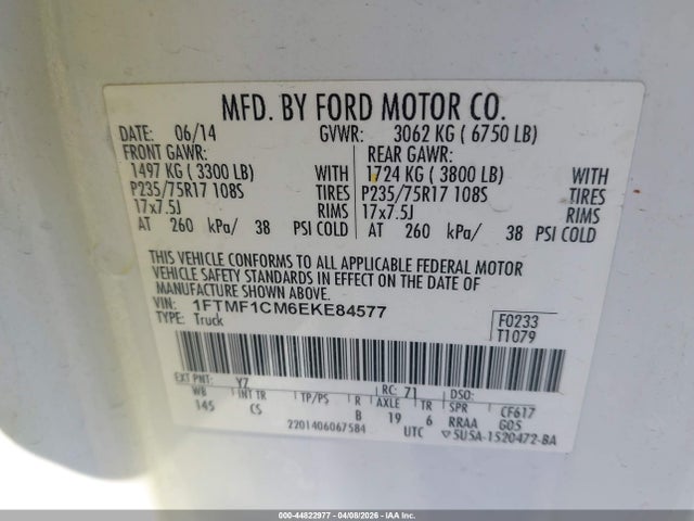 Продажа на аукционе авто 2014 Ford F-150 Xl, vin: 1FTMF1CM6EKE84577, номер лота: 44822977