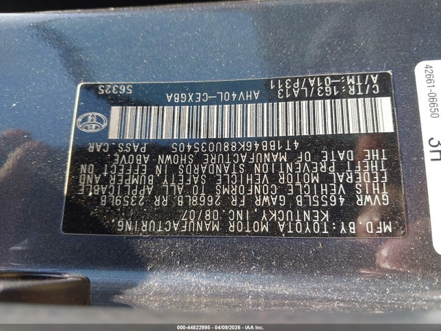 44822995 :رقم المزاد ، 4T1BB46K88U035405 vin ، 2008 Toyota Camry Hybrid مزاد بيع