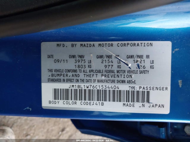 Auction sale of the 2012 Mazda Mazda3 I Grand Touring, vin: JM1BL1W76C1534404, lot number: 44823004