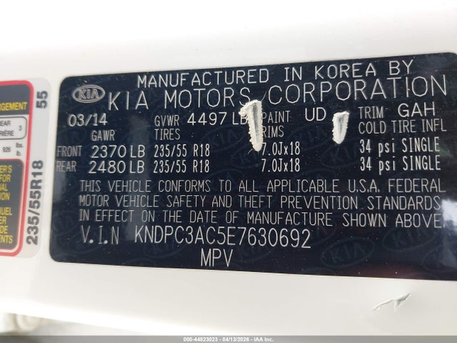 2014 Kia Sportage Ex მანქანა იყიდება აუქციონზე, vin: KNDPC3AC5E7630692, აუქციონის ნომერი: 44823023