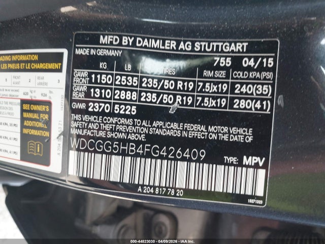 WDCGG5HB4FG426409 Mercedes-Benz GLK 350