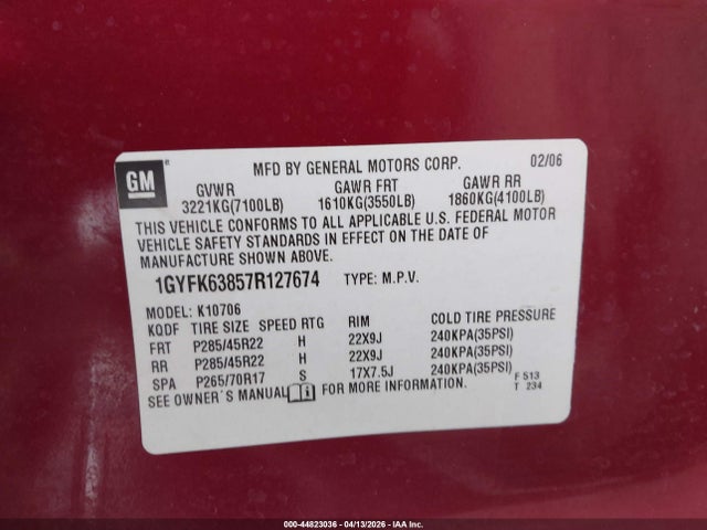 Aukcja sprzedaży 2007 Cadillac Escalade Standard, vin: 1GYFK63857R127674, numer aukcji: 44823036