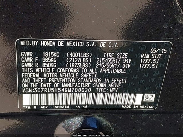 2016 HONDA HR-V 3CZRU5H54GM708620 Photo 8