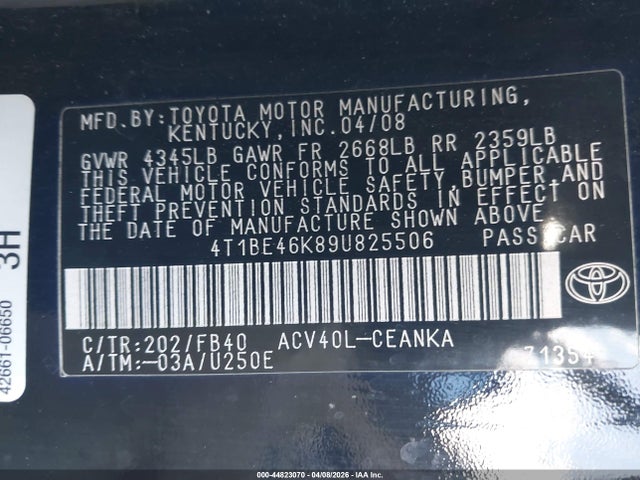 2009 TOYOTA CAMRY 4T1BE46K89U825506 Photo 8