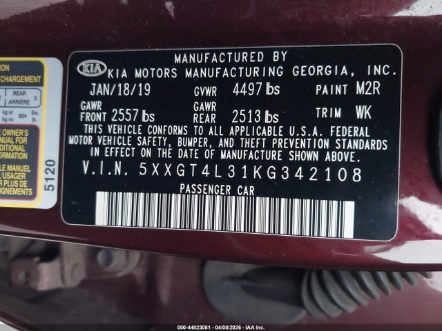 5XXGT4L31KG342108 KIA Optima Lx
