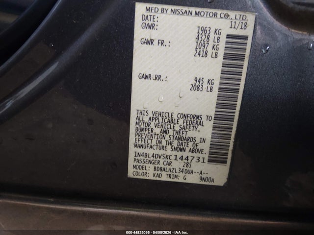 Nissan Altima 2.5 Sv 2019 1N4BL4DV5KC144731 Image 9