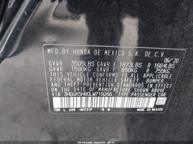 3HGGK5H80LM719266 Honda FIT EX