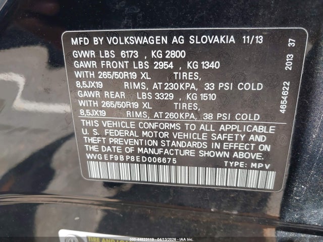 Продаж на аукціоні авто 2014 Volkswagen Touareg 3.6l Lux, vin: WVGEF9BP8ED006675, номер лоту: 44823119