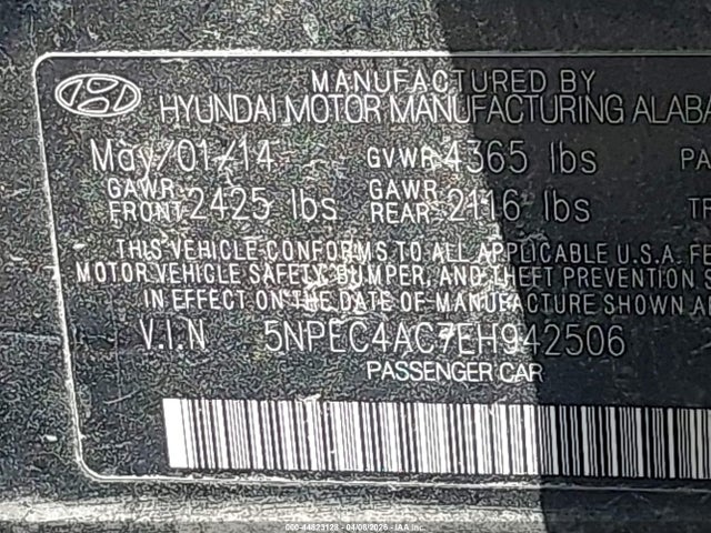 Продажа на аукционе авто 2014 Hyundai Sonata Se, vin: 5NPEC4AC7EH942506, номер лота: 44823128