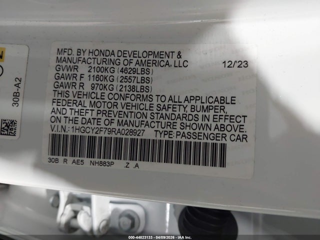 Auction sale of the 2024 Honda Accord Hybrid Sport-l, vin: 1HGCY2F79RA028927, lot number: 44823133