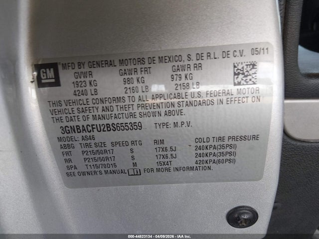 Auction sale of the 2011 Chevrolet Hhr Lt, vin: 3GNBACFU2BS655359, lot number: 44823134