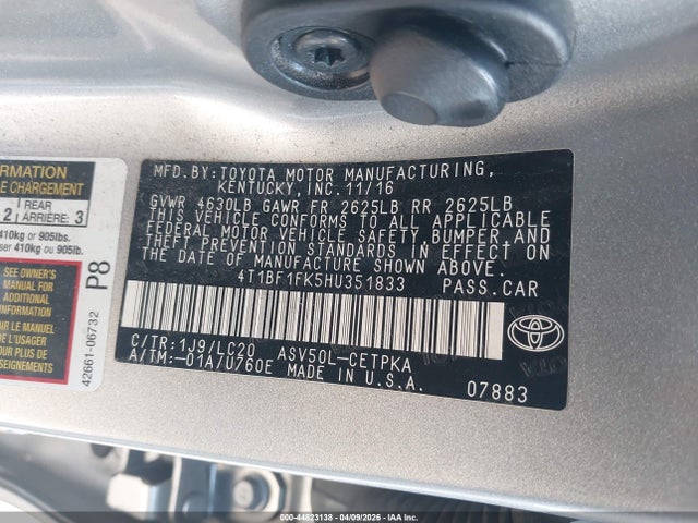 4T1BF1FK5HU351833 Toyota CAMRY XSE