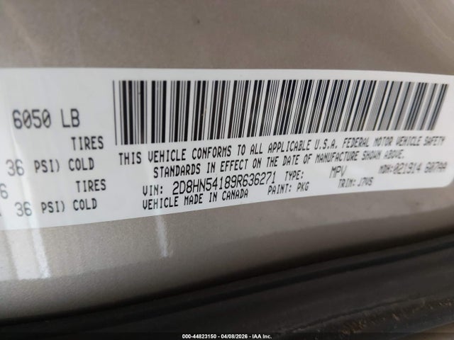 Aukcja sprzedaży 2009 Dodge Grand Caravan Sxt, vin: 2D8HN54189R636271, numer aukcji: 44823150