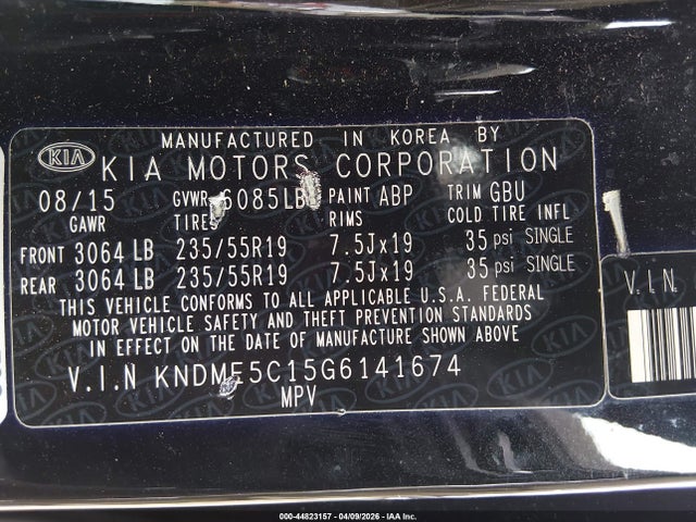 Aukcja sprzedaży 2016 Kia Sedona Sx Luxury, vin: KNDME5C15G6141674, numer aukcji: 44823157