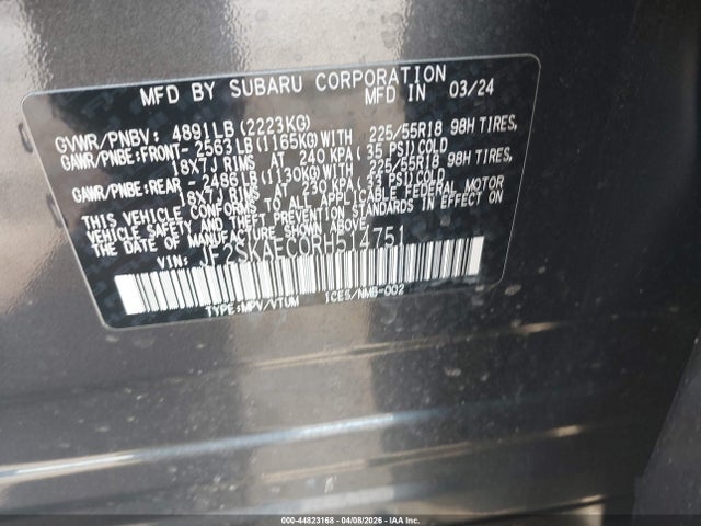 Aukcja sprzedaży 2024 Subaru Forester Sport, vin: JF2SKAEC0RH514751, numer aukcji: 44823168